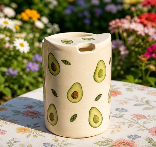 Avocado Ceramic Travel Mug – Handmade Cute Coffee Tumbler, Aesthetic Fruit Mug, Unique Gift Siporia