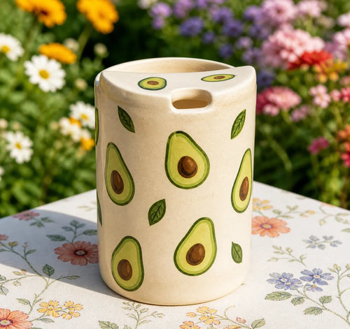 Avocado Ceramic Travel Mug – Handmade Cute Coffee Tumbler, Aesthetic Fruit Mug, Unique Gift Siporia