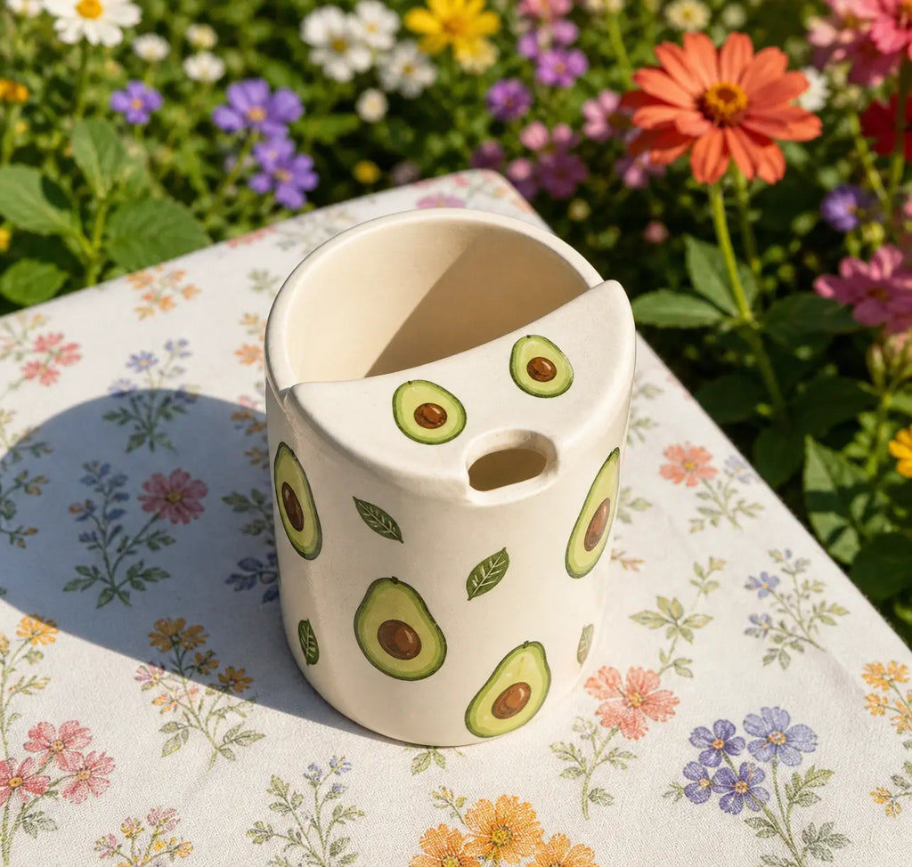 Avocado Ceramic Travel Mug – Handmade Cute Coffee Tumbler, Aesthetic Fruit Mug, Unique Gift Siporia