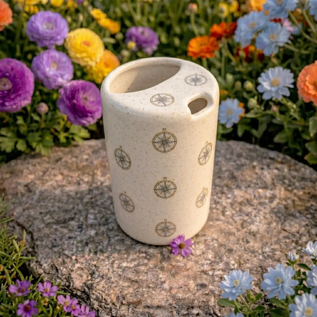 Handmade Compass Ceramic Spout Mug – Matte Explorer Aesthetic, Navigator Pouring Pitcher Siporia