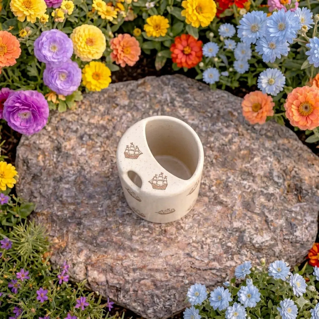 Handmade Vintage Ship Ceramic Spout Mug – Nautical Aesthetic, Voyager Pouring Pitcher Siporia