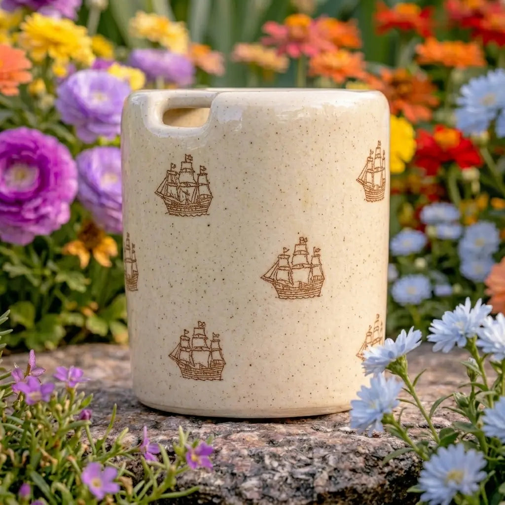 Handmade Vintage Ship Ceramic Spout Mug – Nautical Aesthetic, Voyager Pouring Pitcher Siporia