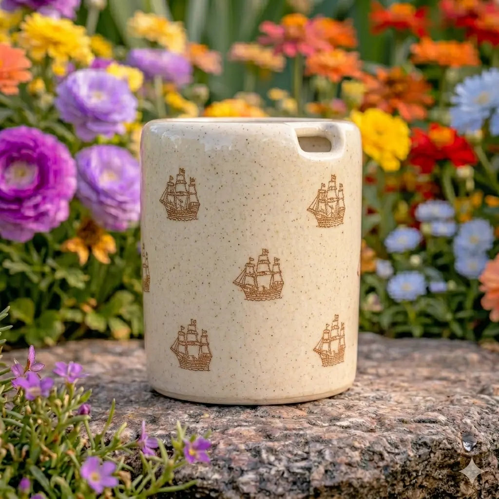 Handmade Vintage Ship Ceramic Spout Mug – Nautical Aesthetic, Voyager Pouring Pitcher Siporia