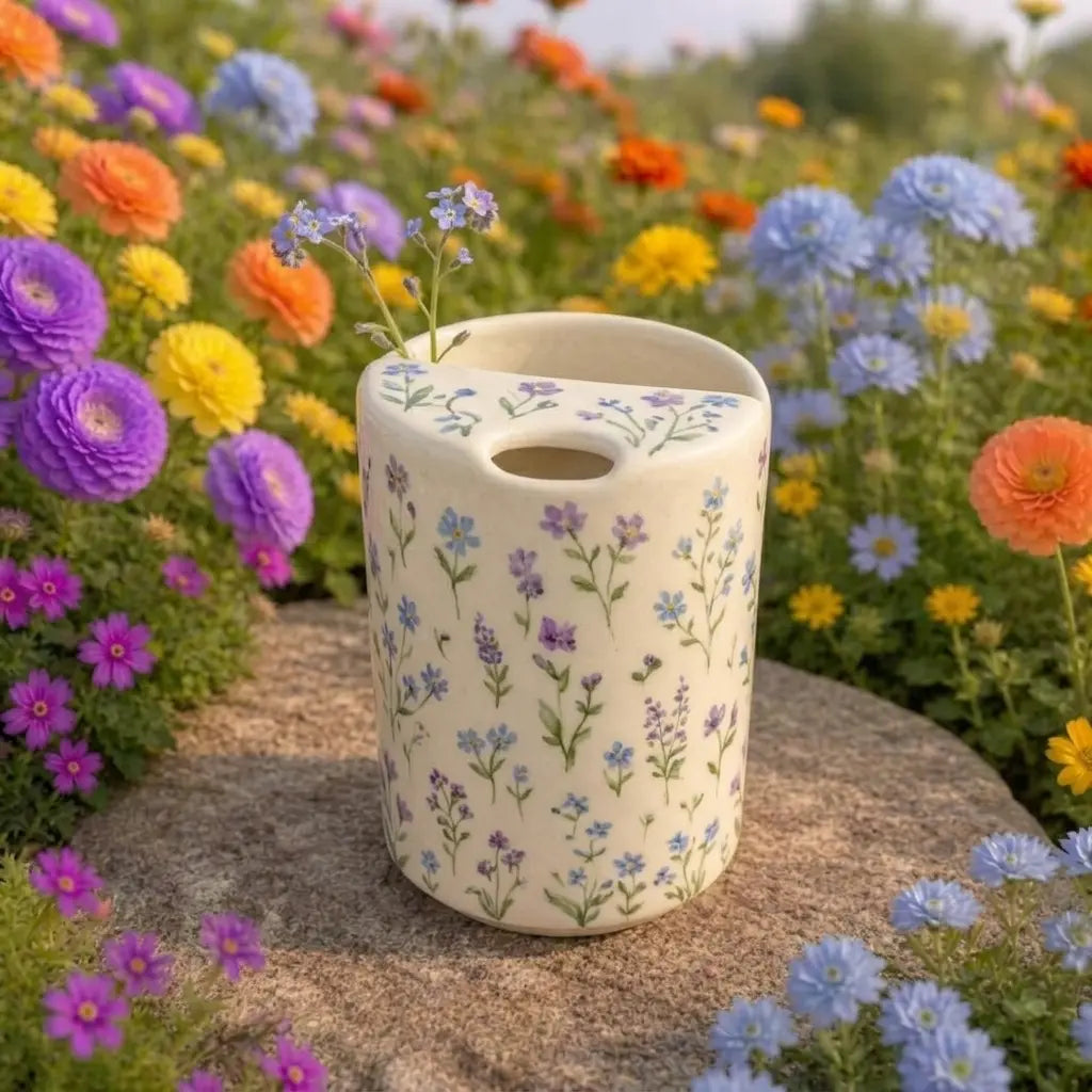 Handmade Pastel Wildflower Ceramic Mug – Cottagecore Floral Coffee Cup, Botanical Tea Mug Siporia