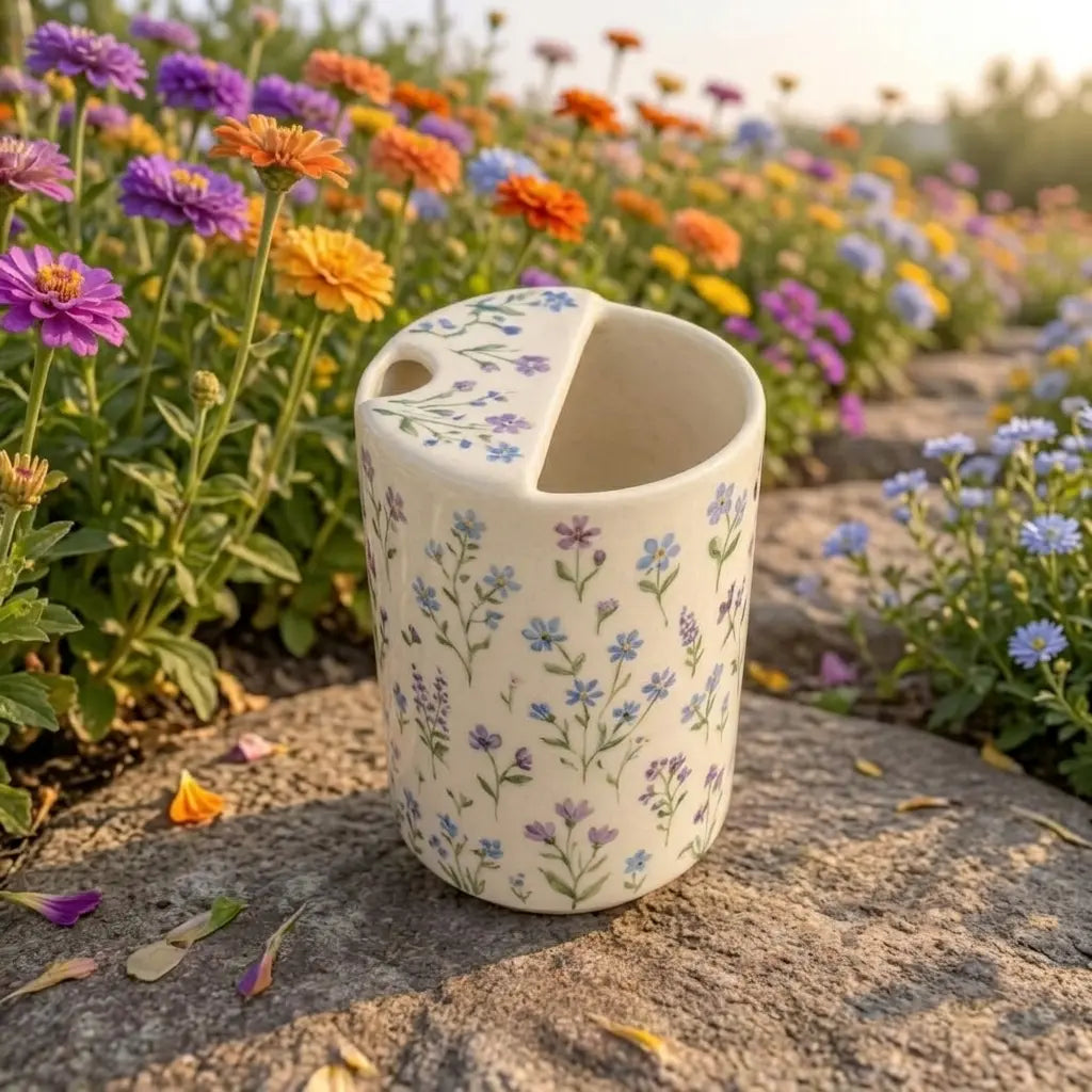 Handmade Pastel Wildflower Ceramic Mug – Cottagecore Floral Coffee Cup, Botanical Tea Mug Siporia