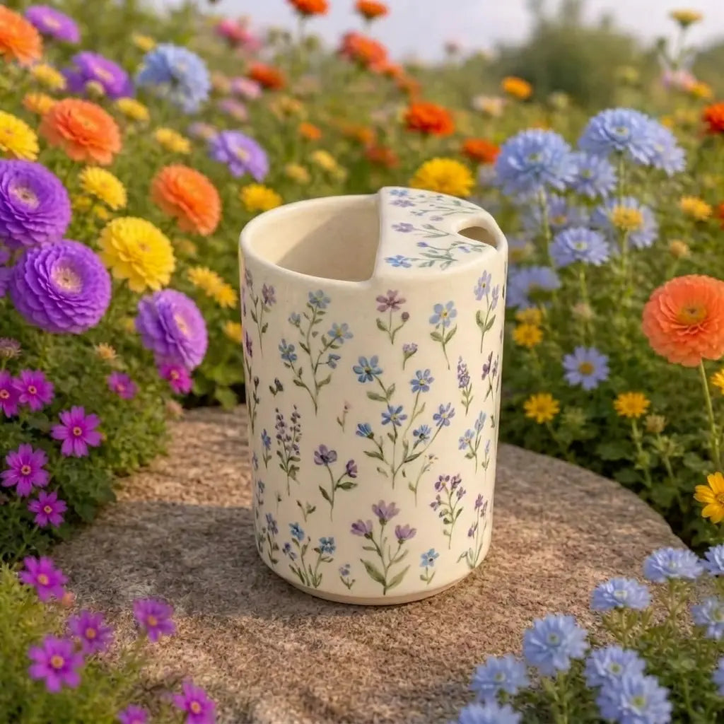 Handmade Pastel Wildflower Ceramic Mug – Cottagecore Floral Coffee Cup, Botanical Tea Mug Siporia