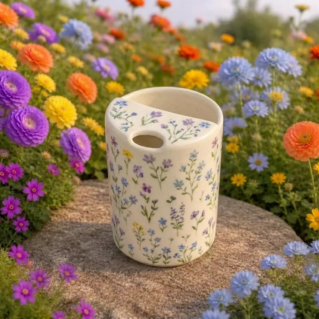 Handmade Pastel Wildflower Ceramic Mug – Cottagecore Floral Coffee Cup, Botanical Tea Mug Siporia