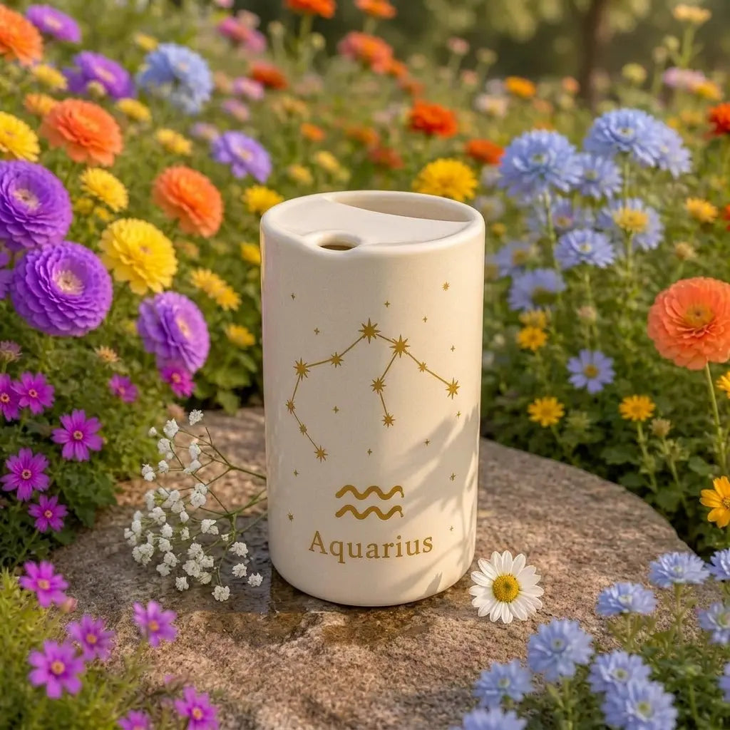 Handmade Aquarius Zodiac Ceramic Mug – Celestial Astrology Coffee Cup, Minimalist Horoscope Tea Mug Siporia
