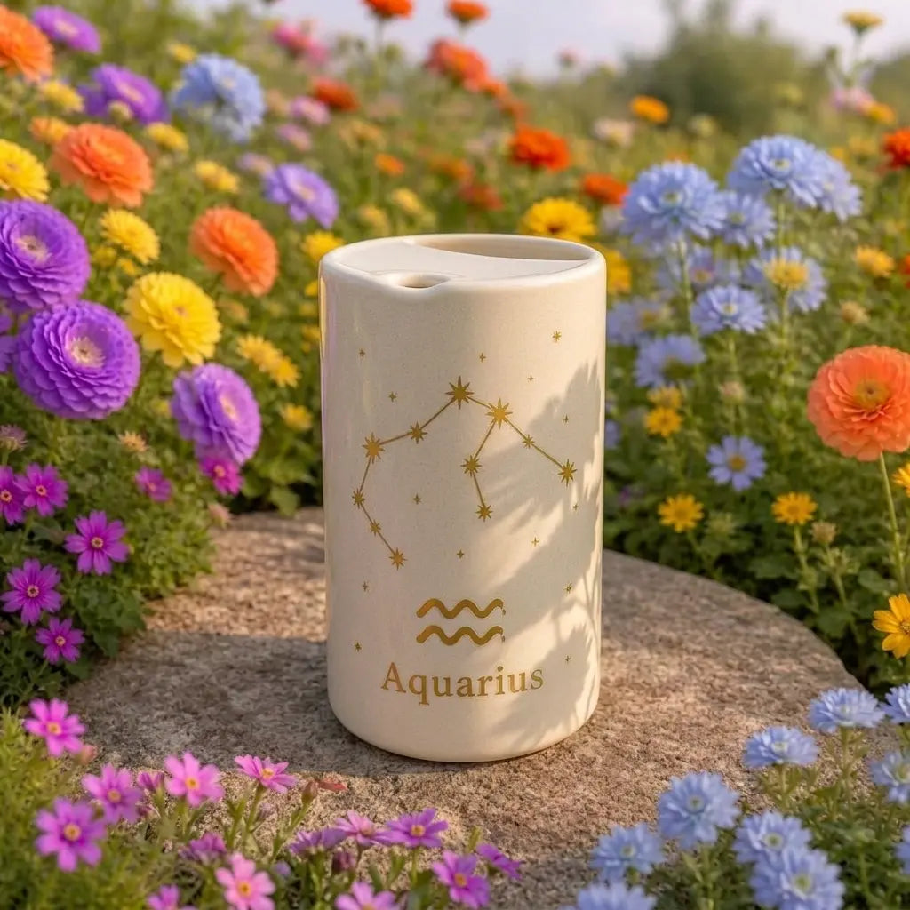 Handmade Aquarius Zodiac Ceramic Mug – Celestial Astrology Coffee Cup, Minimalist Horoscope Tea Mug Siporia