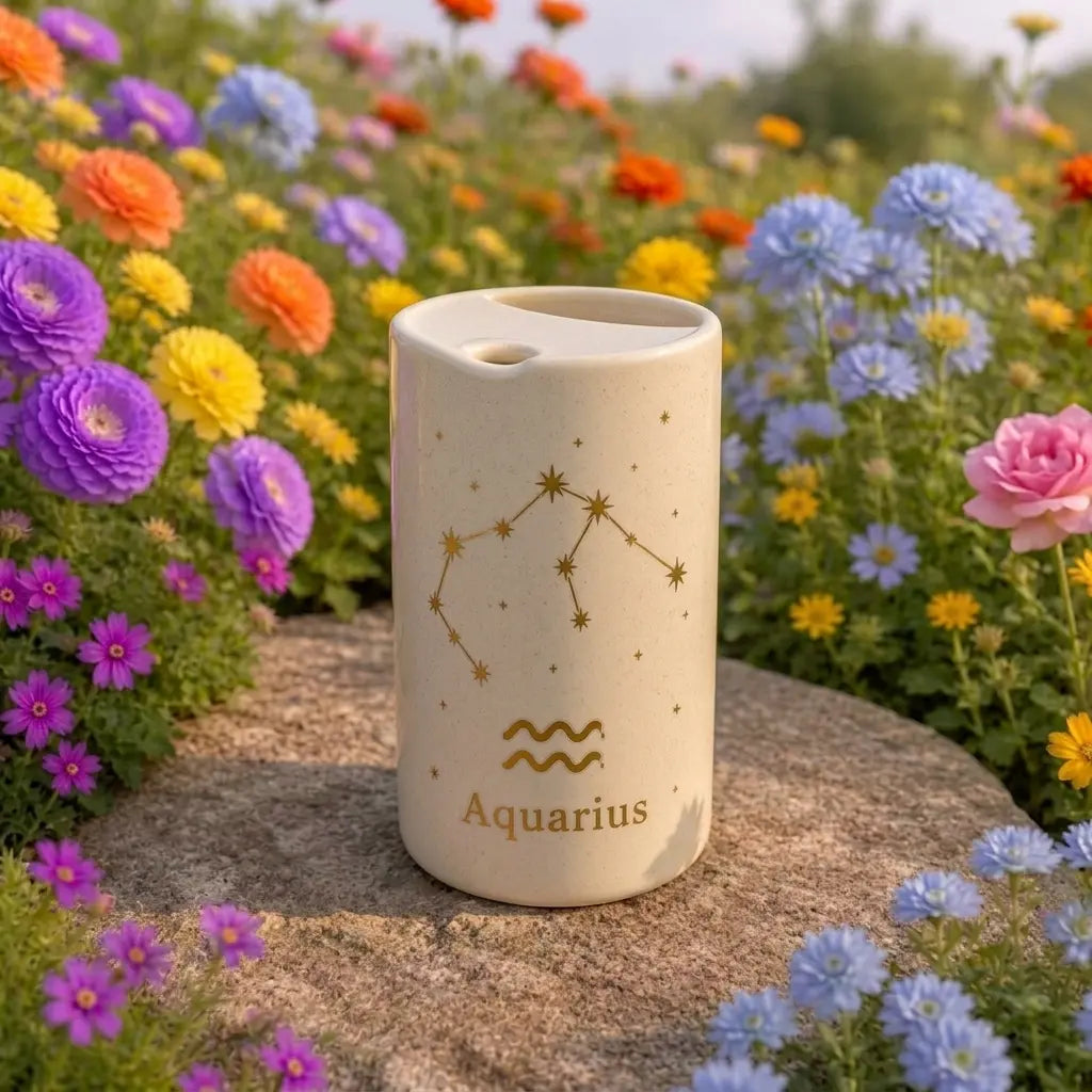 Handmade Aquarius Zodiac Ceramic Mug – Celestial Astrology Coffee Cup, Minimalist Horoscope Tea Mug Siporia