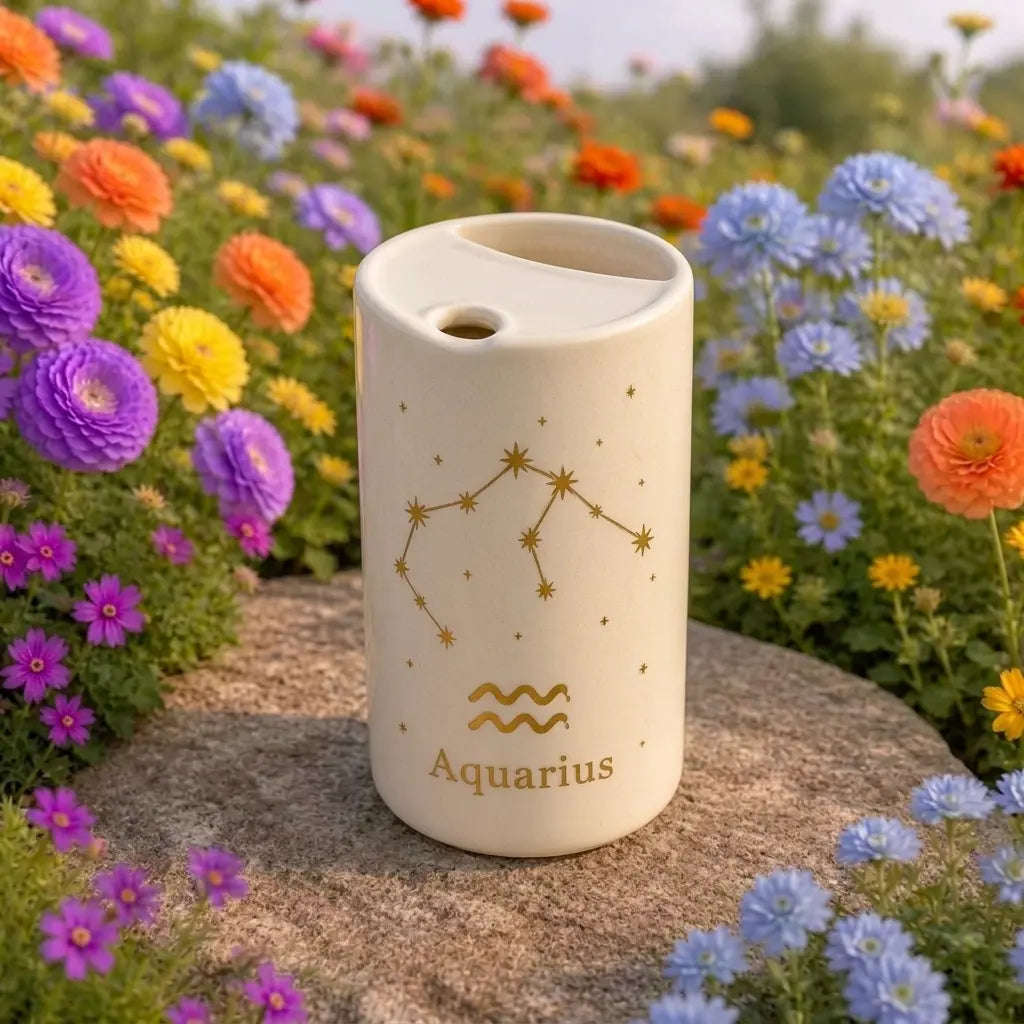 Handmade Aquarius Zodiac Ceramic Mug – Celestial Astrology Coffee Cup, Minimalist Horoscope Tea Mug Siporia