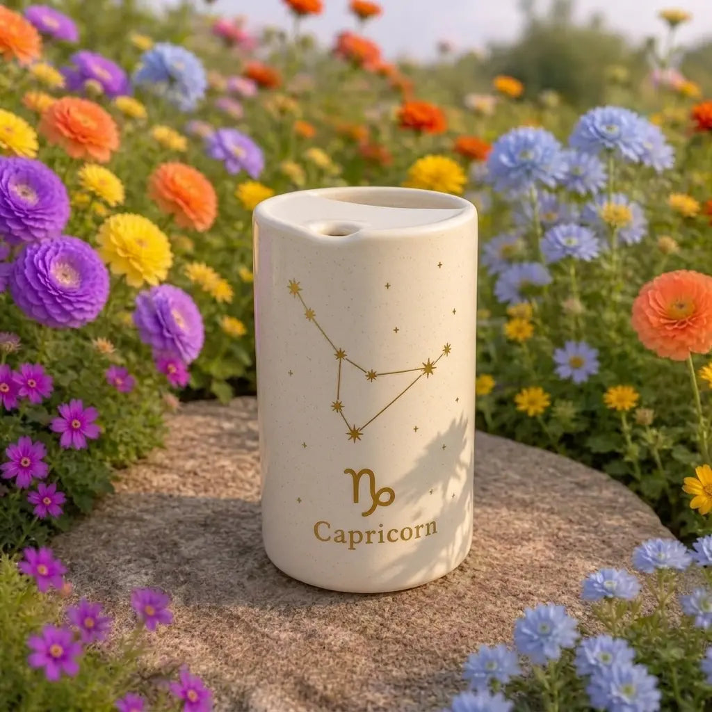Handmade Capricorn Zodiac Ceramic Mug – Celestial Astrology Coffee Cup, Minimalist Horoscope Tea Mug Siporia