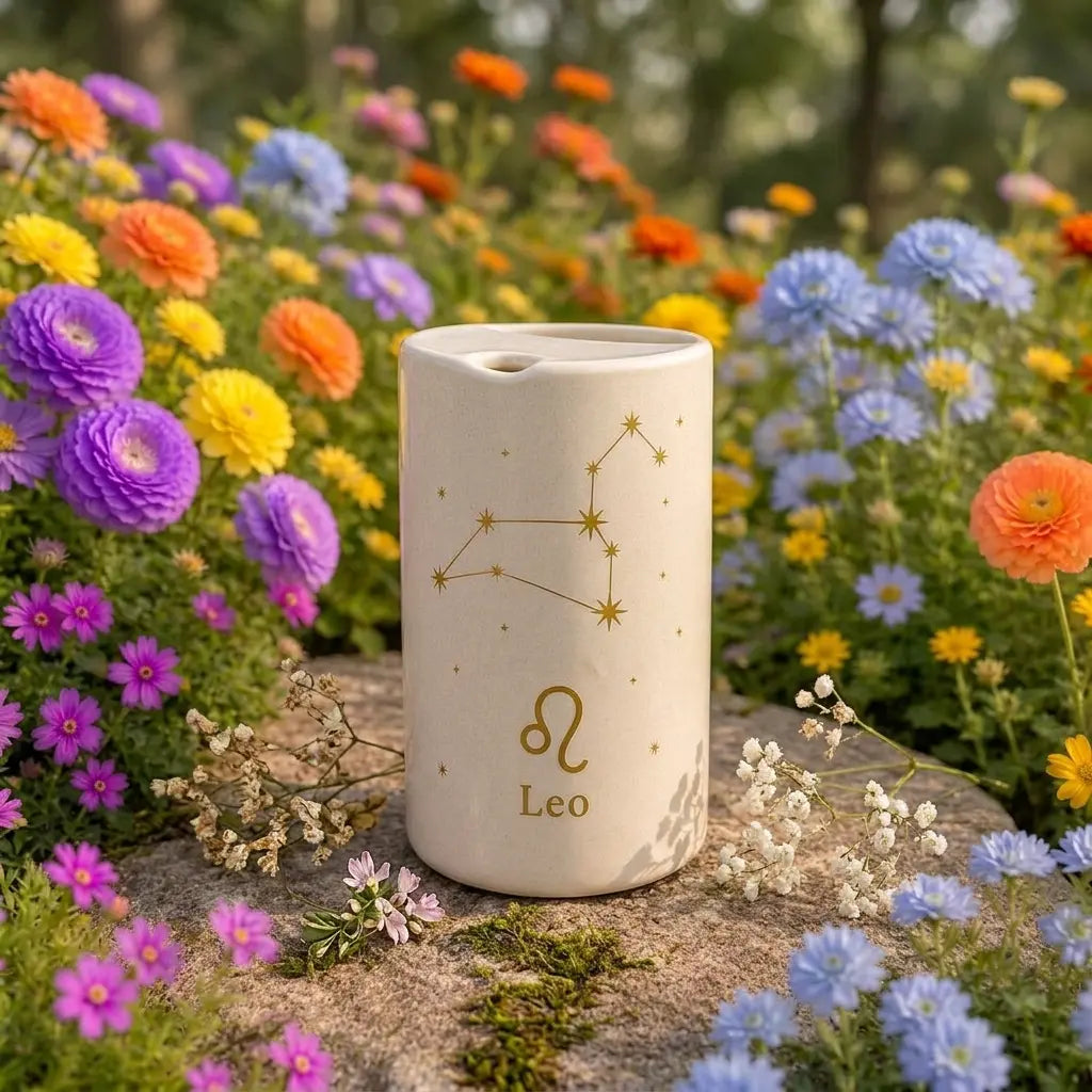 Handmade Leo Zodiac Ceramic Mug – Celestial Astrology Coffee Cup, Minimalist Horoscope Tea Mug Siporia