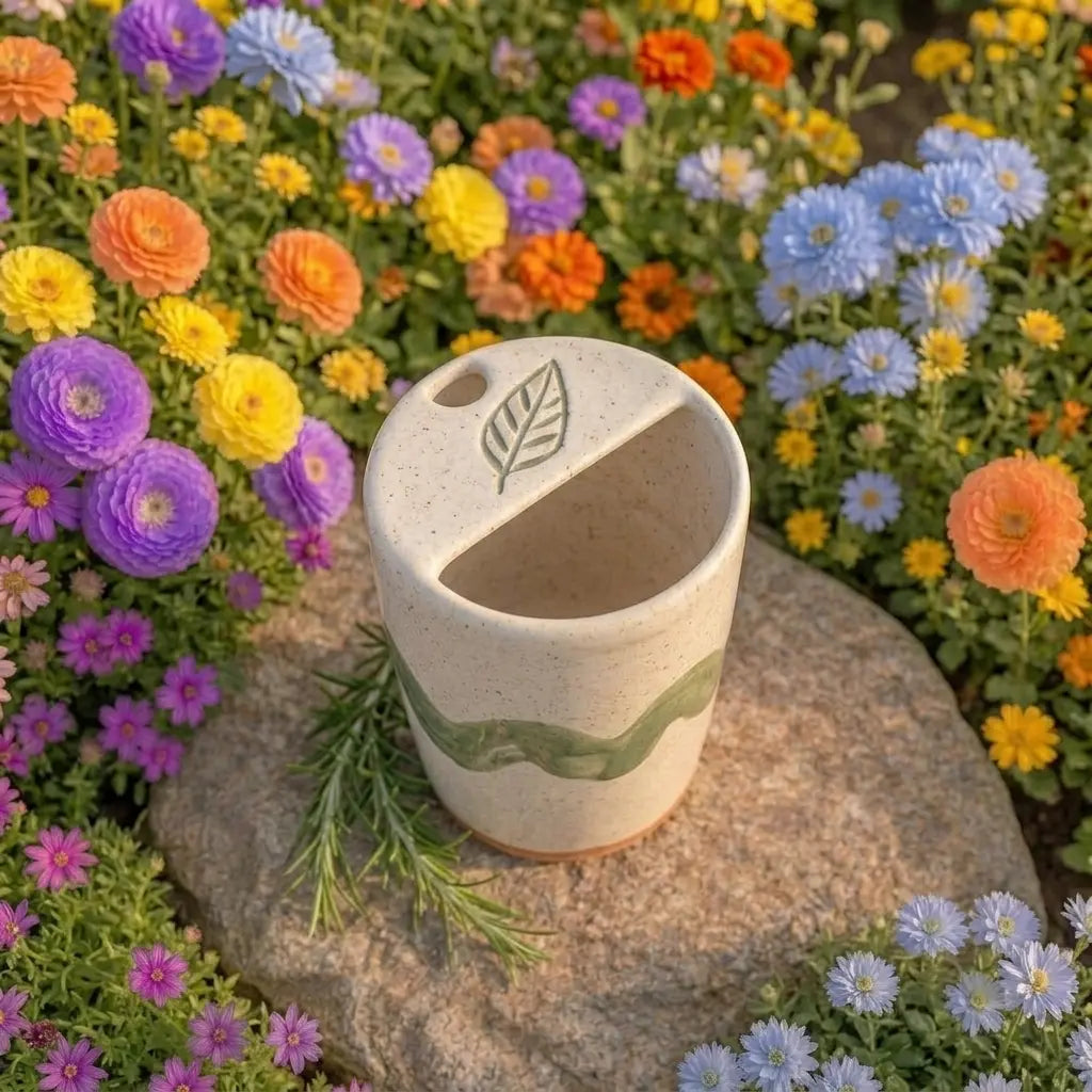 Handmade Wavy Botanical Ceramic Mug | Minimalist Artisan Coffee Cup Siporia