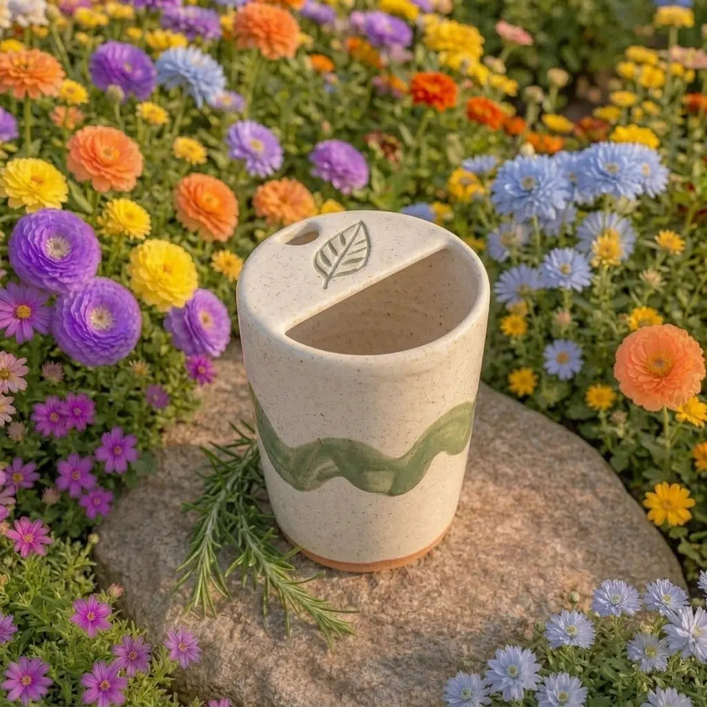 Handmade Wavy Botanical Ceramic Mug | Minimalist Artisan Coffee Cup Siporia