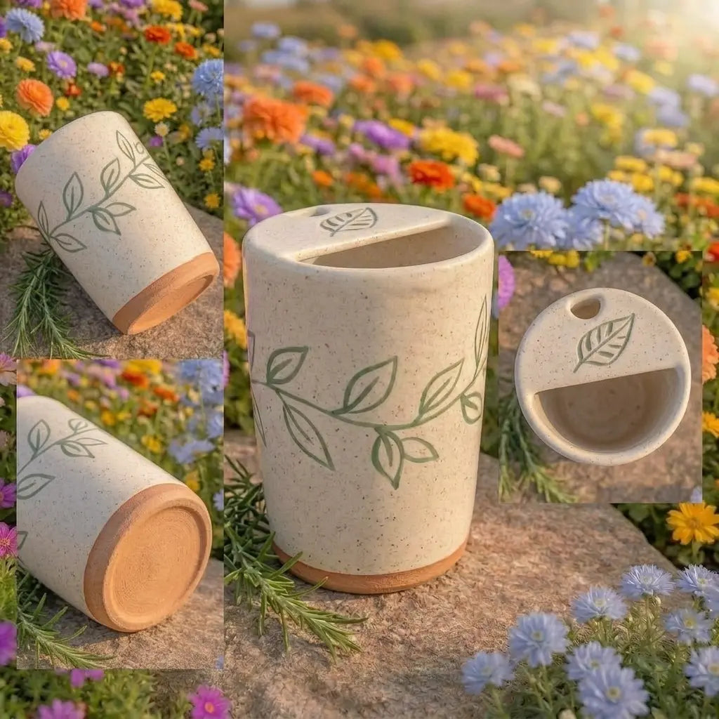 Handmade Botanical Ceramic Mug | Minimalist Nature Inspired Coffee Cup Siporia