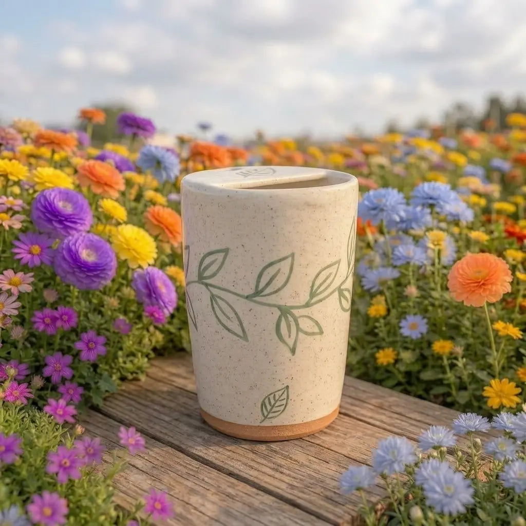 Handmade Botanical Ceramic Mug | Minimalist Nature Inspired Coffee Cup Siporia