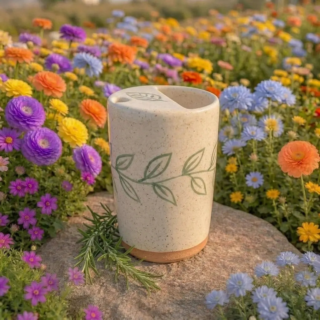 Handmade Botanical Ceramic Mug | Minimalist Nature Inspired Coffee Cup Siporia