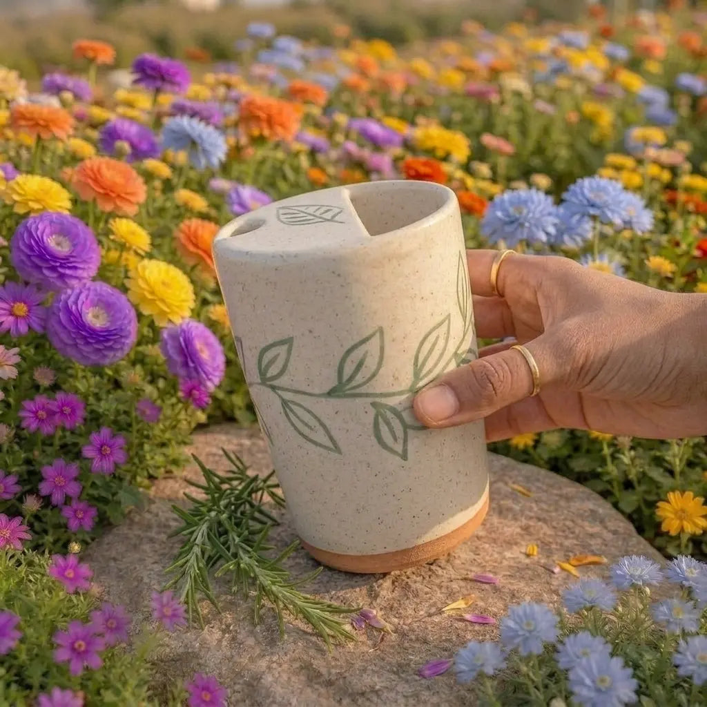 Handmade Botanical Ceramic Mug | Minimalist Nature Inspired Coffee Cup Siporia