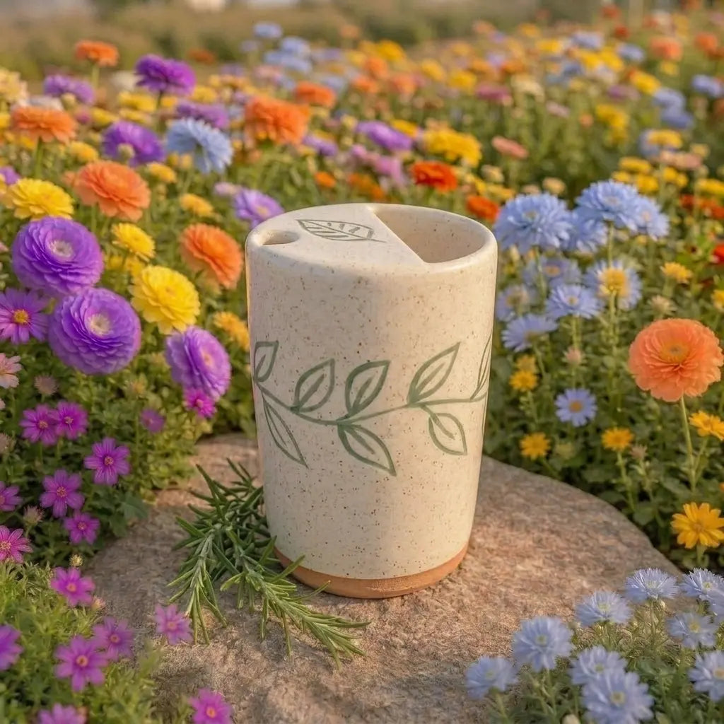 Handmade Botanical Ceramic Mug | Minimalist Nature Inspired Coffee Cup Siporia