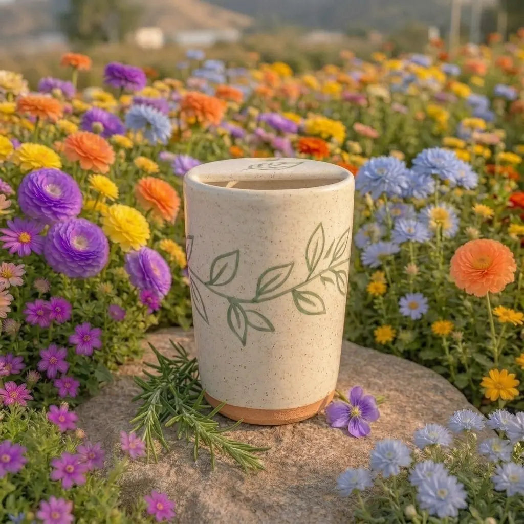 Handmade Botanical Ceramic Mug | Minimalist Nature Inspired Coffee Cup Siporia