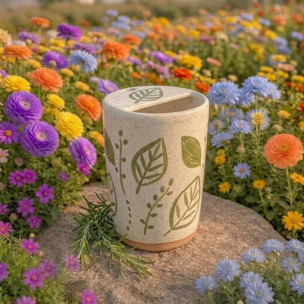 Handmade Leaf Pattern Ceramic Mug | Minimalist Botanical Coffee Cup Siporia
