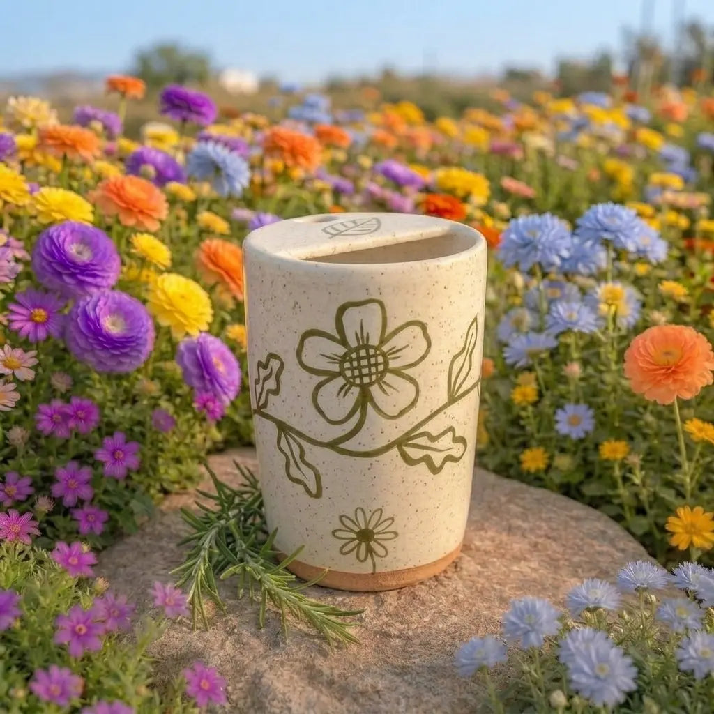 Handmade Floral Ceramic Mug | Cottagecore Botanical Coffee Cup Siporia