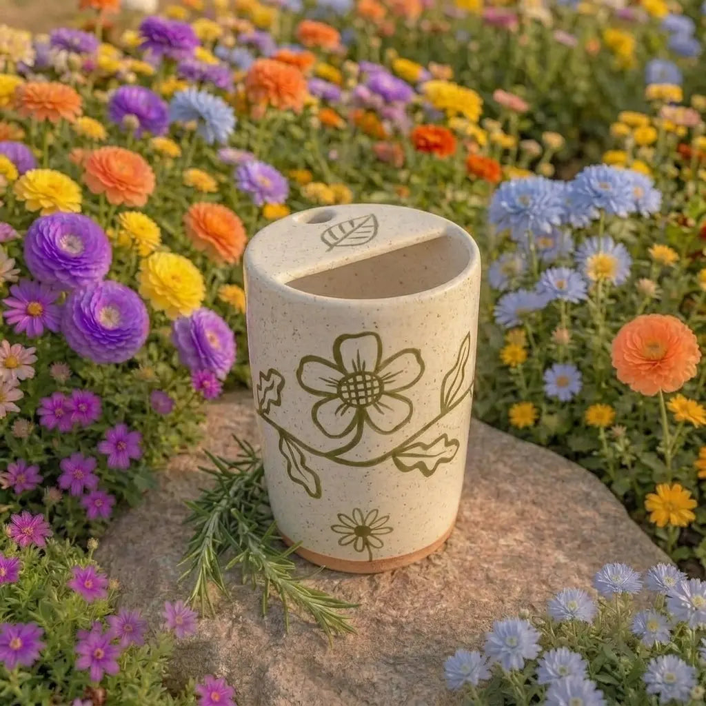 Handmade Floral Ceramic Mug | Cottagecore Botanical Coffee Cup Siporia