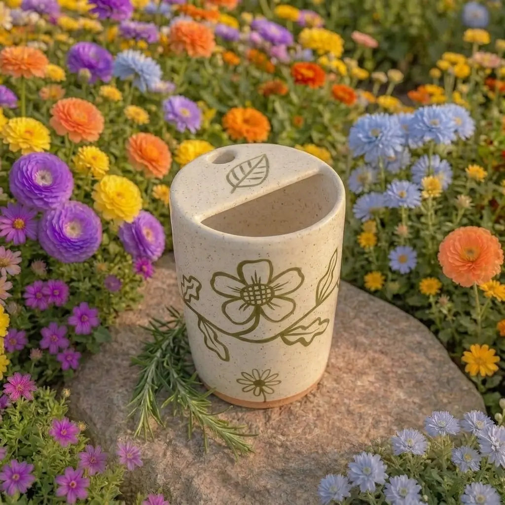Handmade Floral Ceramic Mug | Cottagecore Botanical Coffee Cup Siporia
