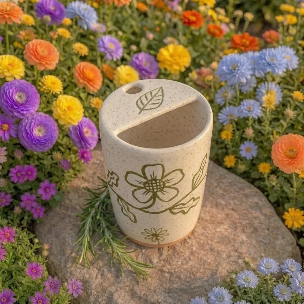 Handmade Floral Ceramic Mug | Cottagecore Botanical Coffee Cup Siporia
