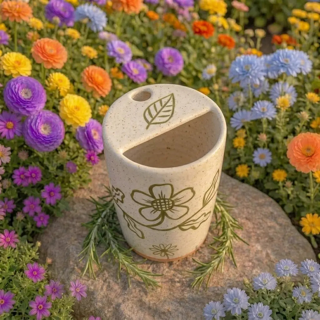 Handmade Floral Ceramic Mug | Cottagecore Botanical Coffee Cup Siporia