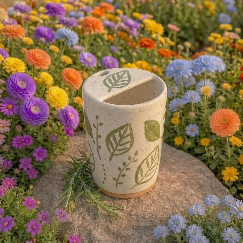 Handmade Leaf Pattern Ceramic Mug | Minimalist Botanical Coffee Cup Siporia