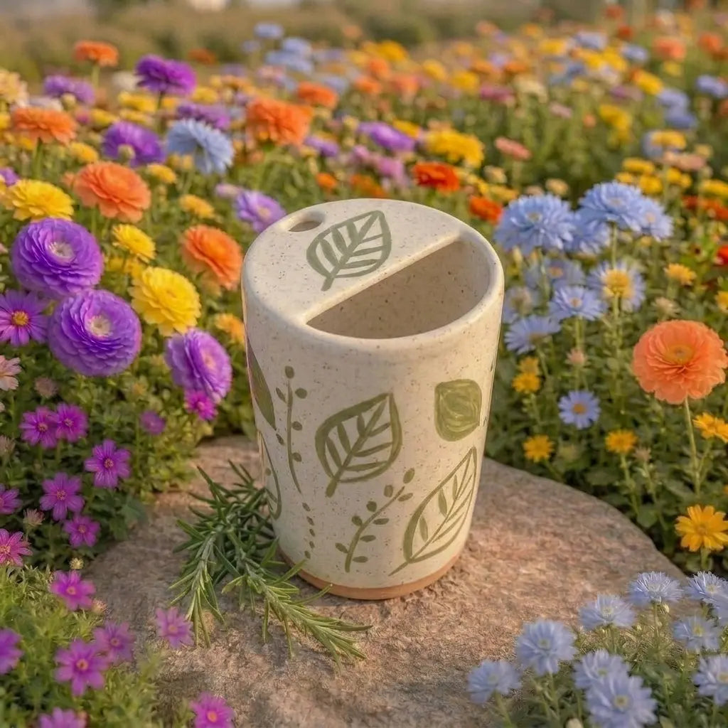 Handmade Leaf Pattern Ceramic Mug | Minimalist Botanical Coffee Cup Siporia