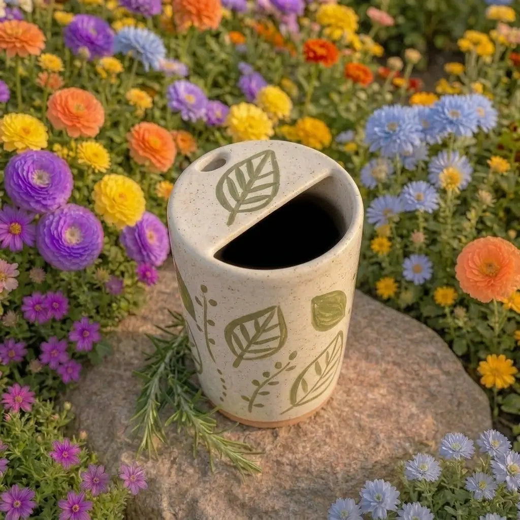 Handmade Leaf Pattern Ceramic Mug | Minimalist Botanical Coffee Cup Siporia