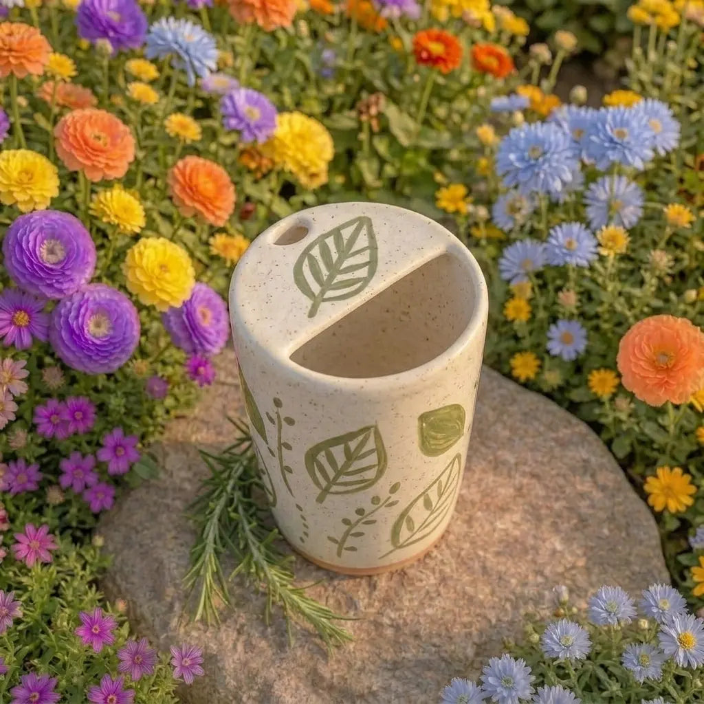 Handmade Leaf Pattern Ceramic Mug | Minimalist Botanical Coffee Cup Siporia