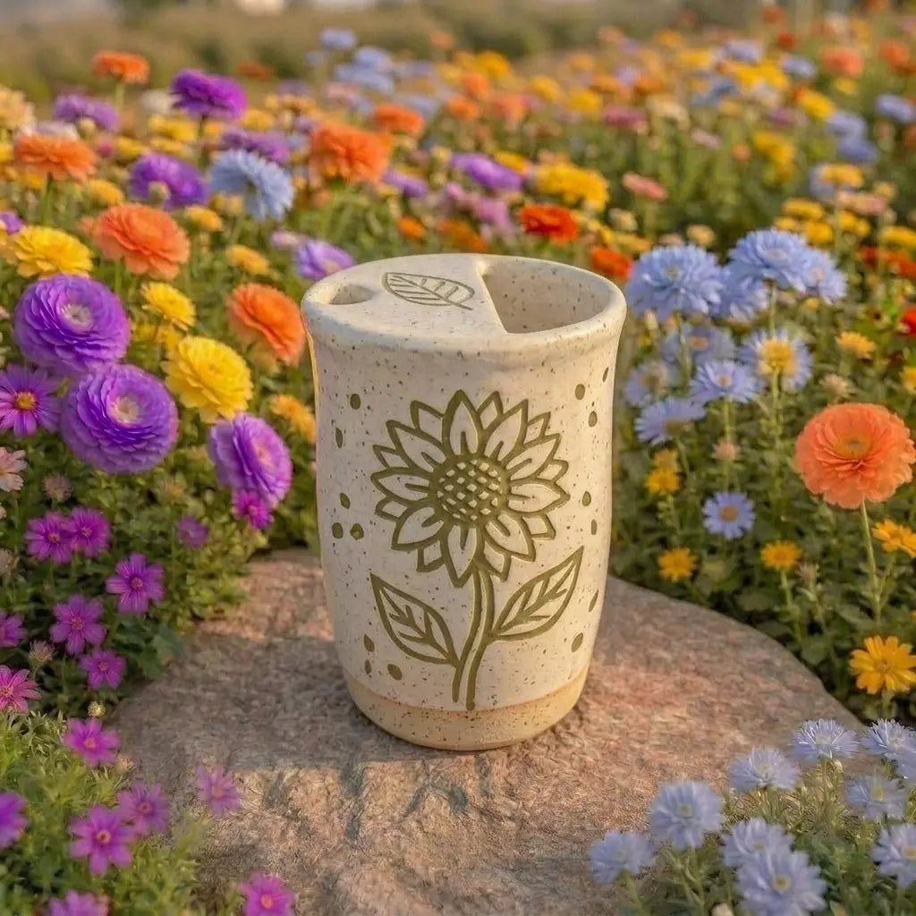 Handmade Floral Ceramic Mug | Minimalist Sunflower Coffee Cup Siporia