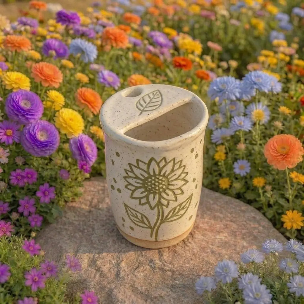 Handmade Floral Ceramic Mug | Minimalist Sunflower Coffee Cup Siporia