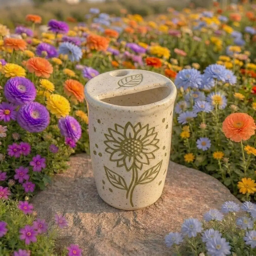 Handmade Floral Ceramic Mug | Minimalist Sunflower Coffee Cup Siporia