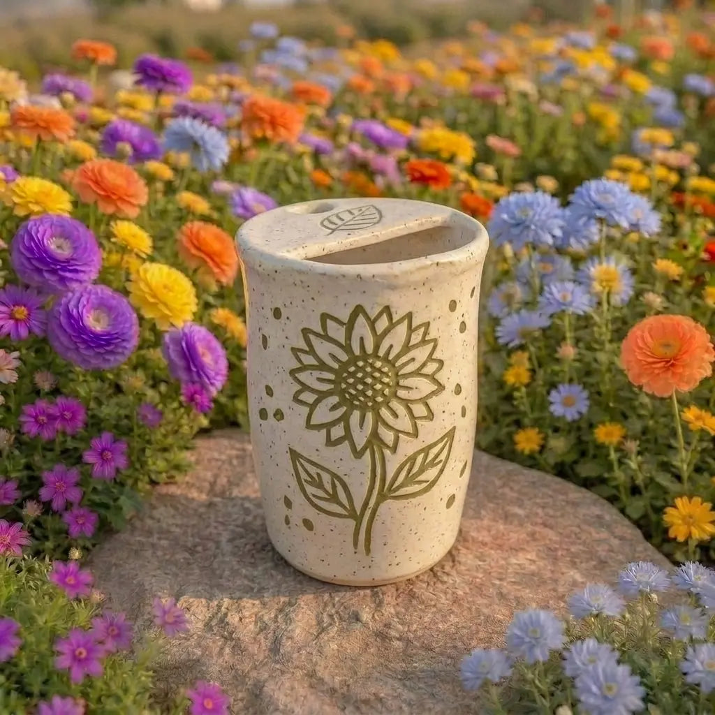Handmade Floral Ceramic Mug | Minimalist Sunflower Coffee Cup Siporia
