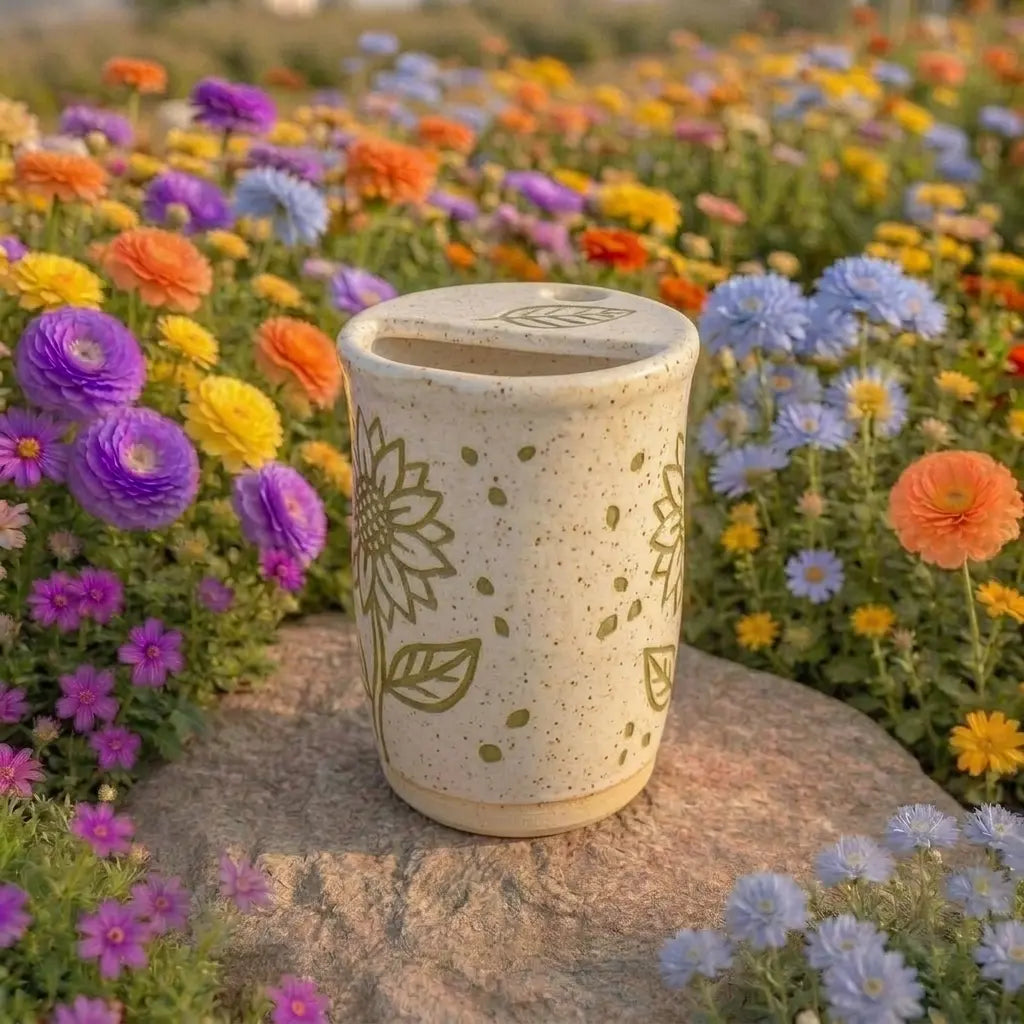 Handmade Floral Ceramic Mug | Minimalist Sunflower Coffee Cup Siporia