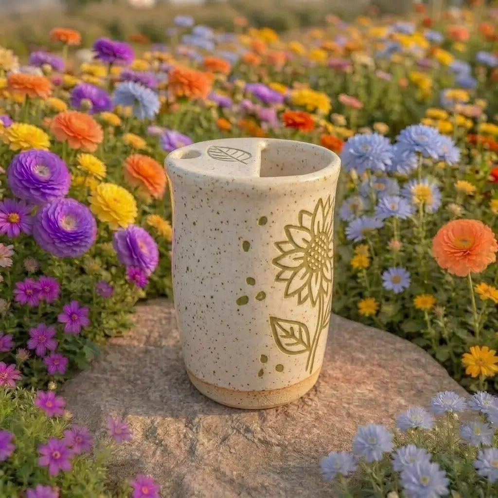Handmade Floral Ceramic Mug | Minimalist Sunflower Coffee Cup Siporia