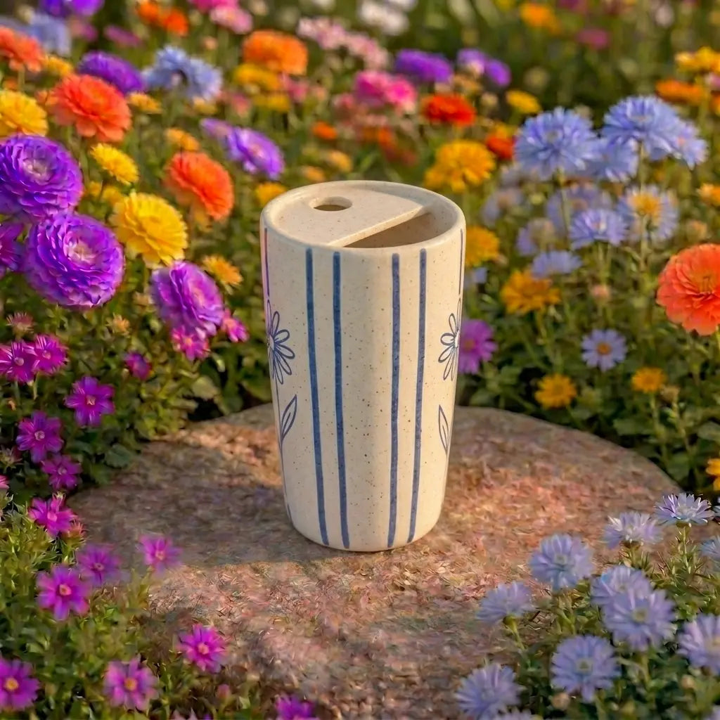 Handmade Blue Rose Ceramic Mug – Vintage Floral Coffee Cup, Cottagecore Tea Mug Siporia