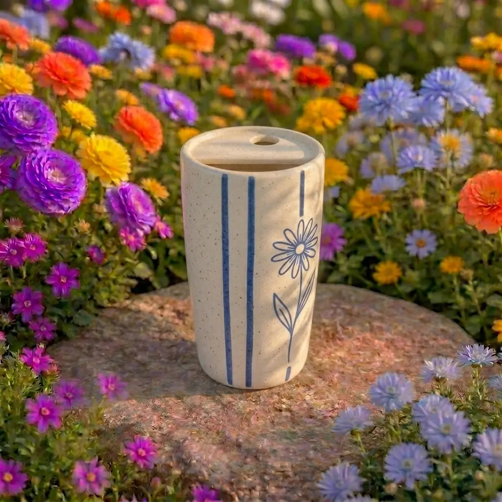 Handmade Blue Rose Ceramic Mug – Vintage Floral Coffee Cup, Cottagecore Tea Mug Siporia