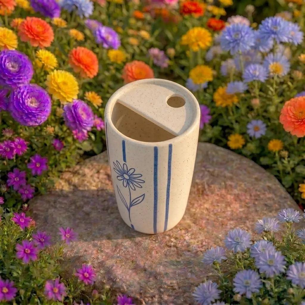 Handmade Blue Rose Ceramic Mug – Vintage Floral Coffee Cup, Cottagecore Tea Mug Siporia