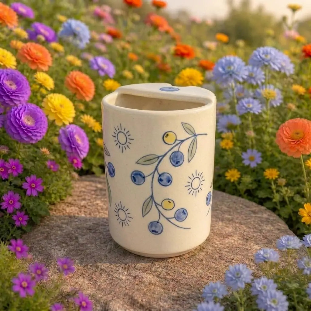 Handmade Berry Vine Ceramic Mug – Botanical Cottagecore Coffee Cup, Artisan Tea Mug Siporia