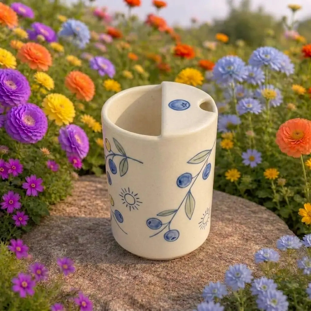 Handmade Berry Vine Ceramic Mug – Botanical Cottagecore Coffee Cup, Artisan Tea Mug Siporia
