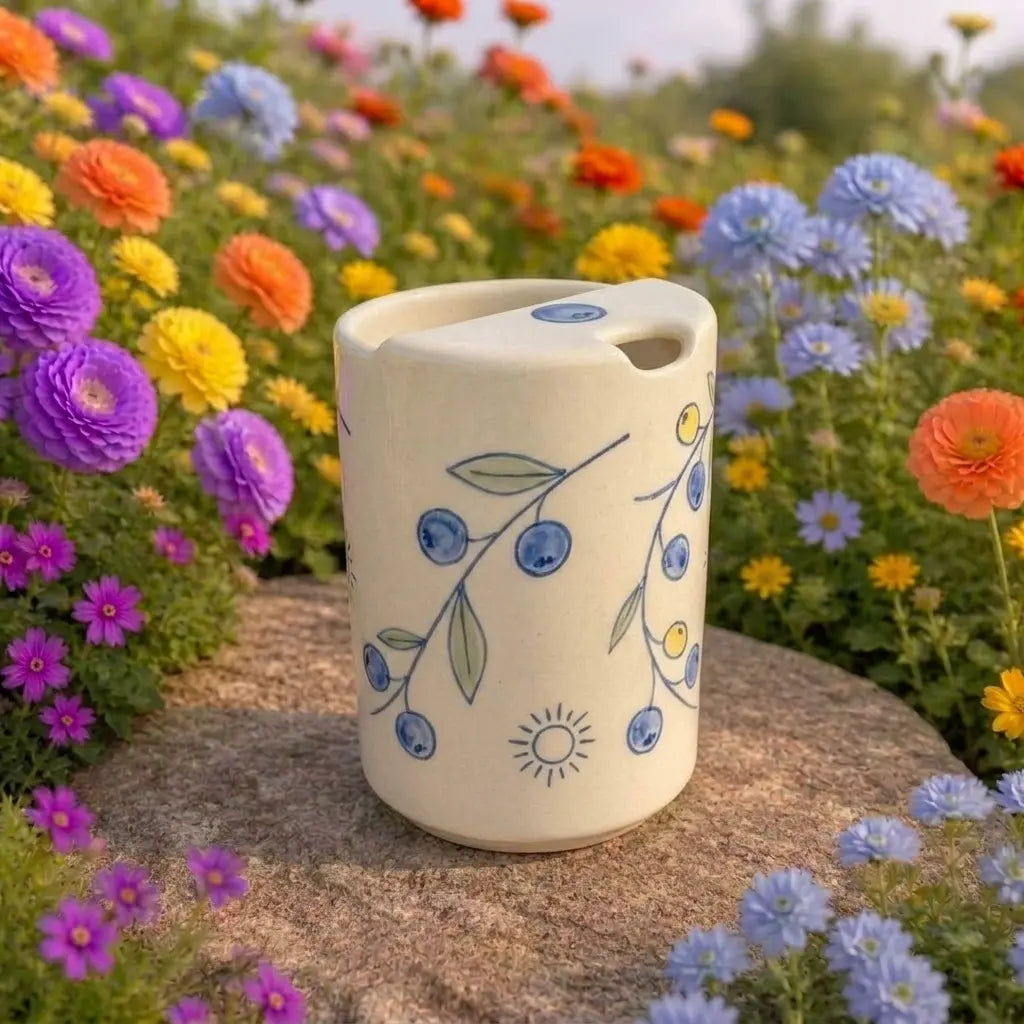 Handmade Berry Vine Ceramic Mug – Botanical Cottagecore Coffee Cup, Artisan Tea Mug Siporia