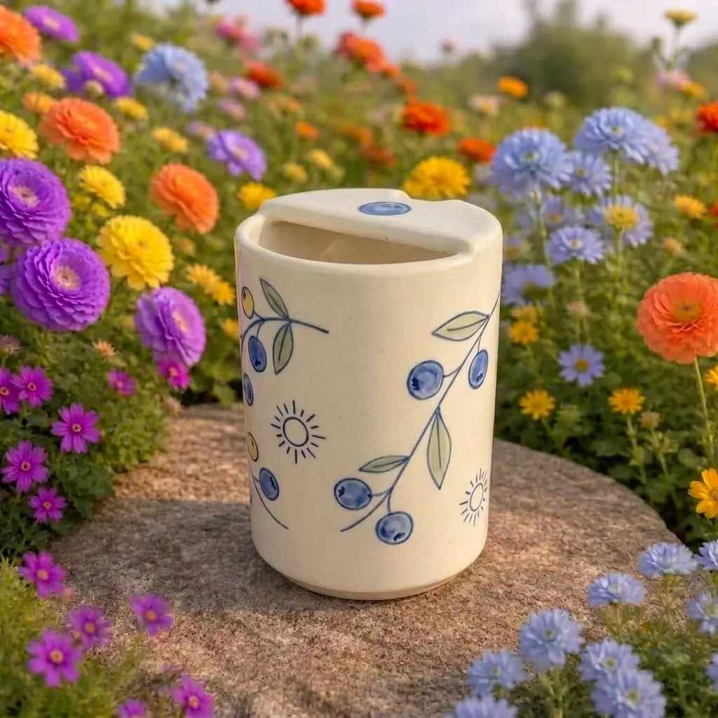 Handmade Berry Vine Ceramic Mug – Botanical Cottagecore Coffee Cup, Artisan Tea Mug Siporia
