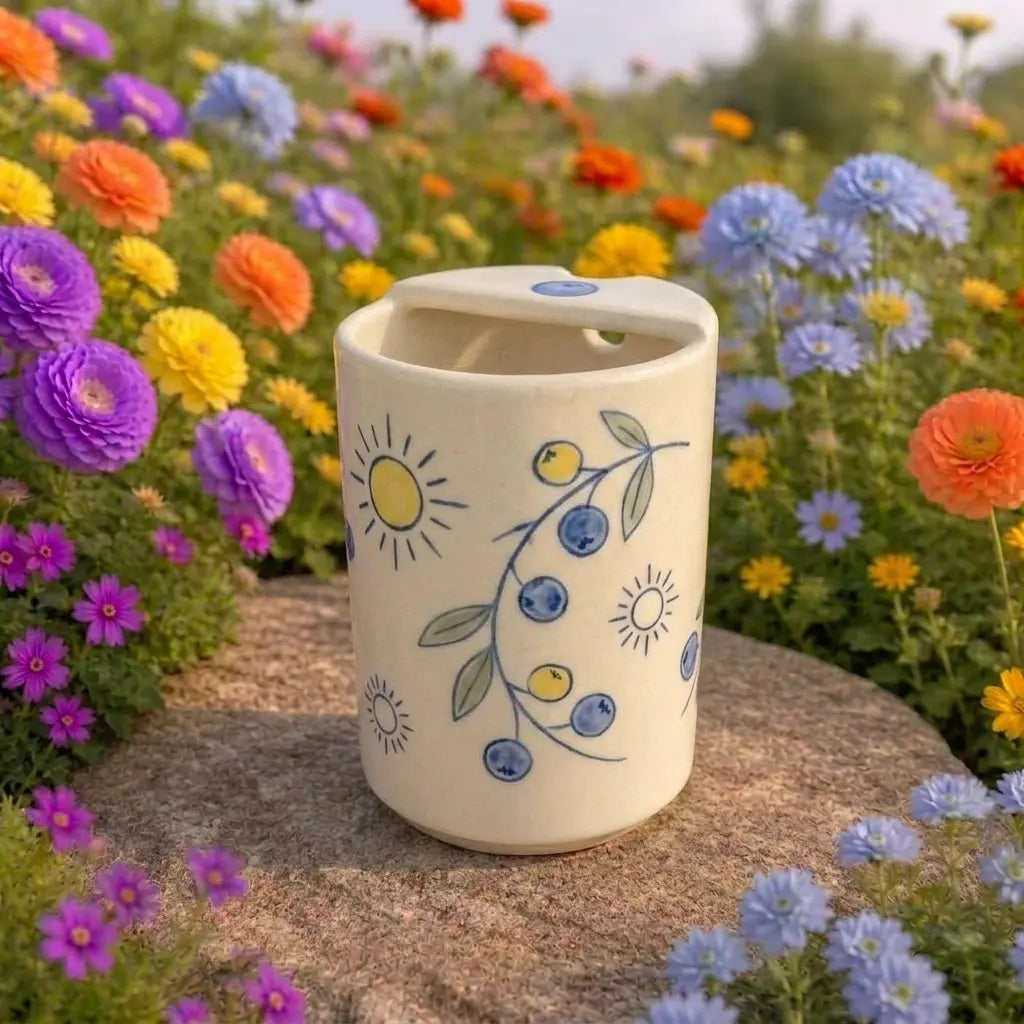 Handmade Berry Vine Ceramic Mug – Botanical Cottagecore Coffee Cup, Artisan Tea Mug Siporia