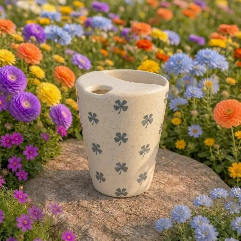 Minimalist Clover Pattern Ceramic Mug | Handmade Artisan Tea & Coffee Cup Siporia